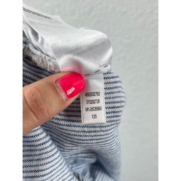 Chico's Pinstriped Linen Straight Leg Classic Pull-On Crops Sz 16/3R Blue Beachy - Picture 11 of 11